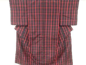 アンティーク　格子織り出し米沢紬着物